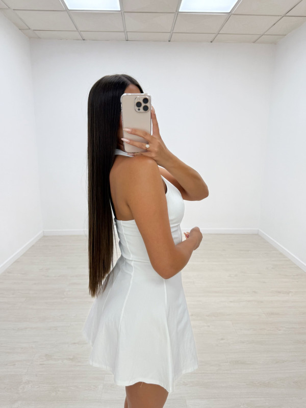 VESTIDO MINI VUELVO HALTER BLANCO
